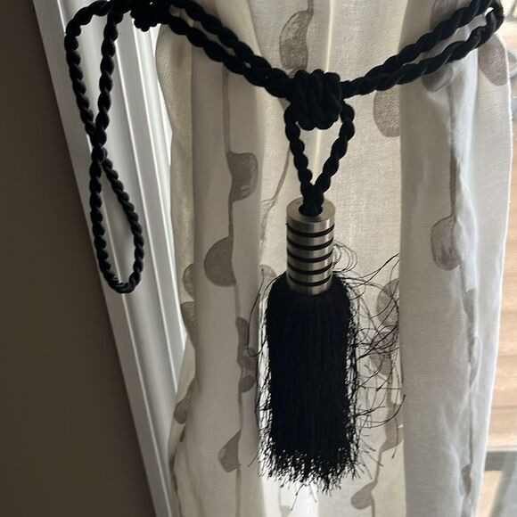 Versailles Home Fashion Inc. Black Silver Tone Accents 24” Tiebacks Set of 2 - Picture 1 of 10